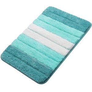 Microfiber Striped Bathroom Rugs Floor Machine Washable 20"x 31" Turquoise